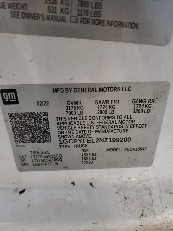 2022 Chevrolet Silverado Ltd K1500 Lt Trail Boss VIN: 1GCPYFEL2NZ199200 Lot: 63074734