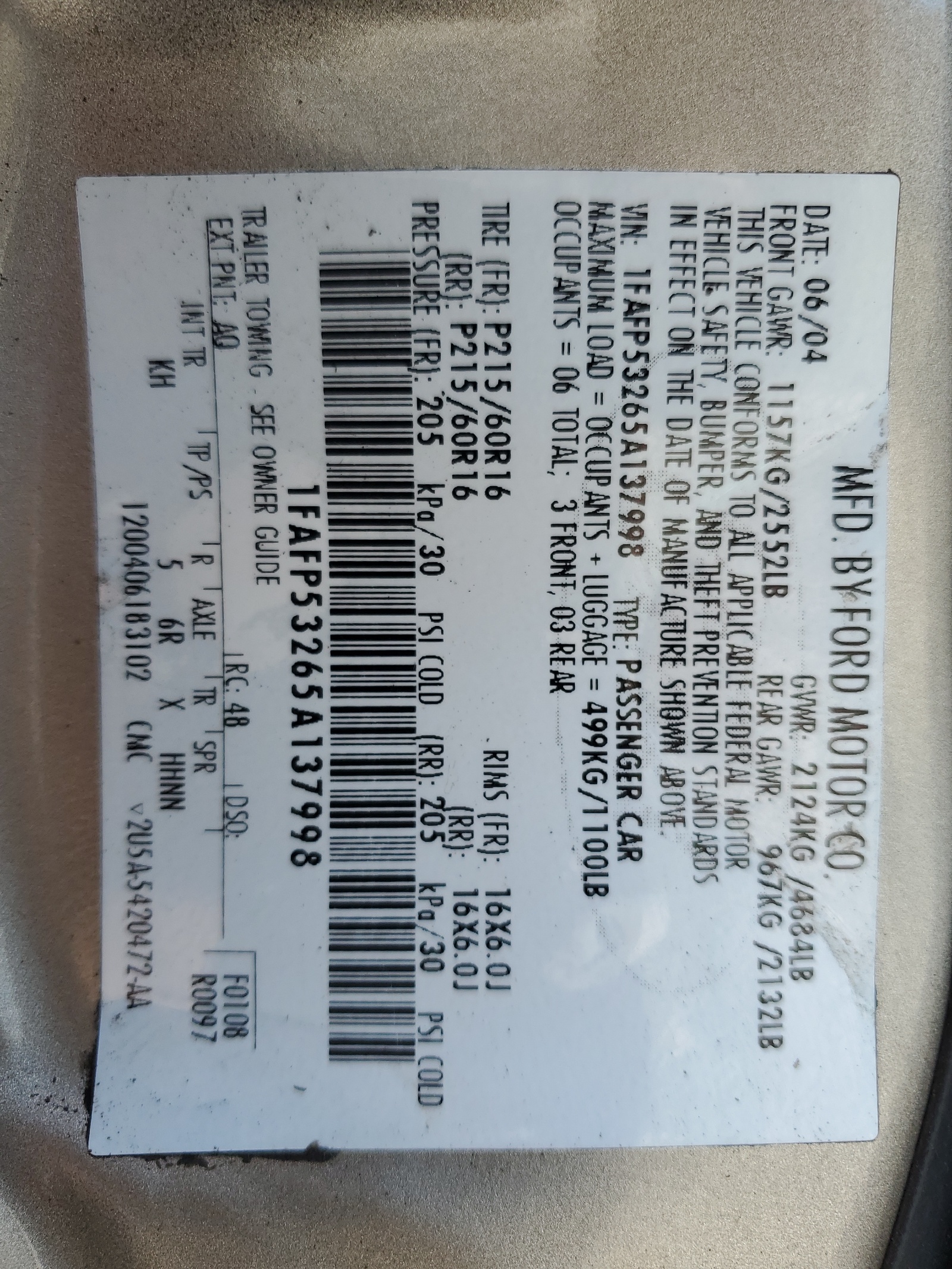 1FAFP53265A137998 2005 Ford Taurus Se