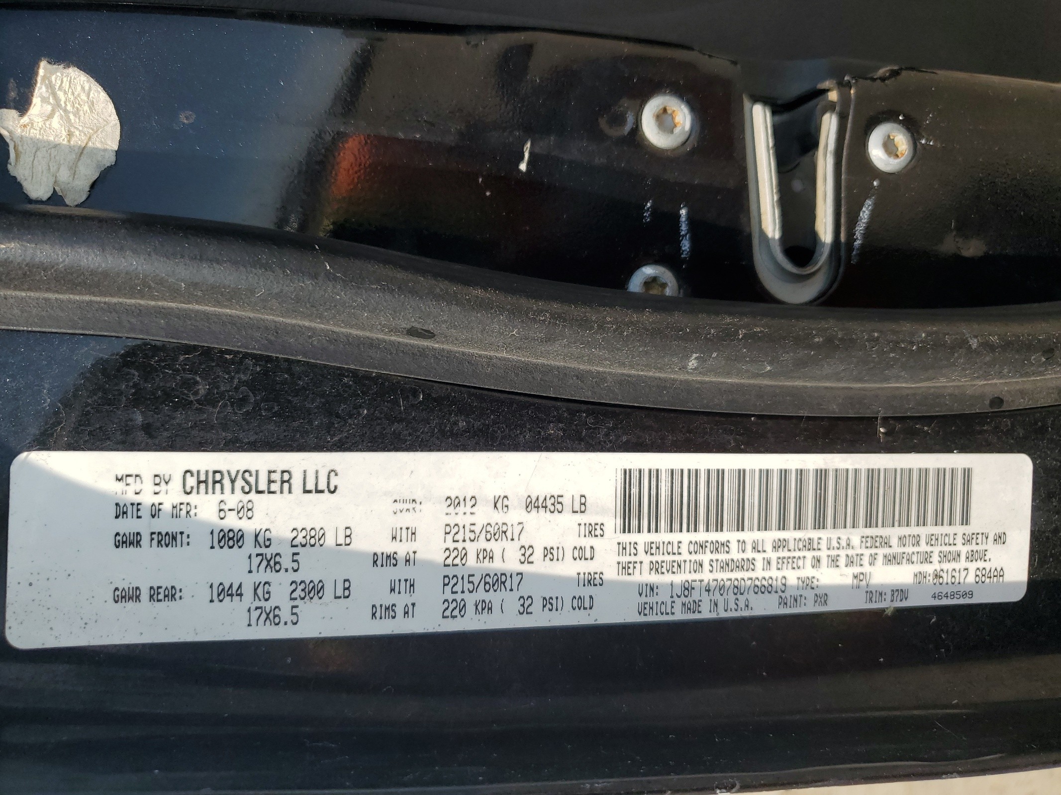 1J8FT47078D766819 2008 Jeep Compass Sport