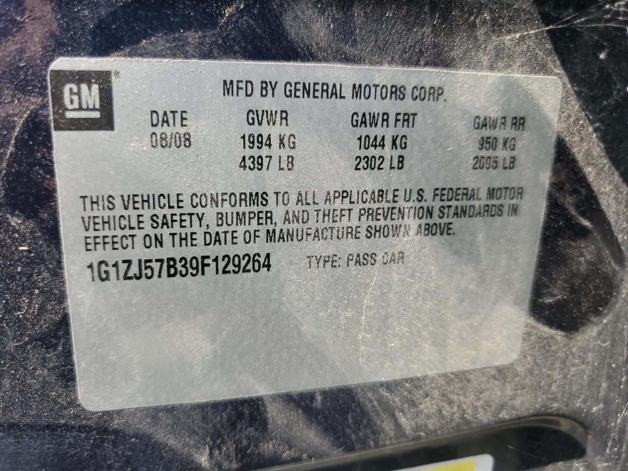 2009 Chevrolet Malibu 2Lt VIN: 1G1ZJ57B39F129264 Lot: 65138784