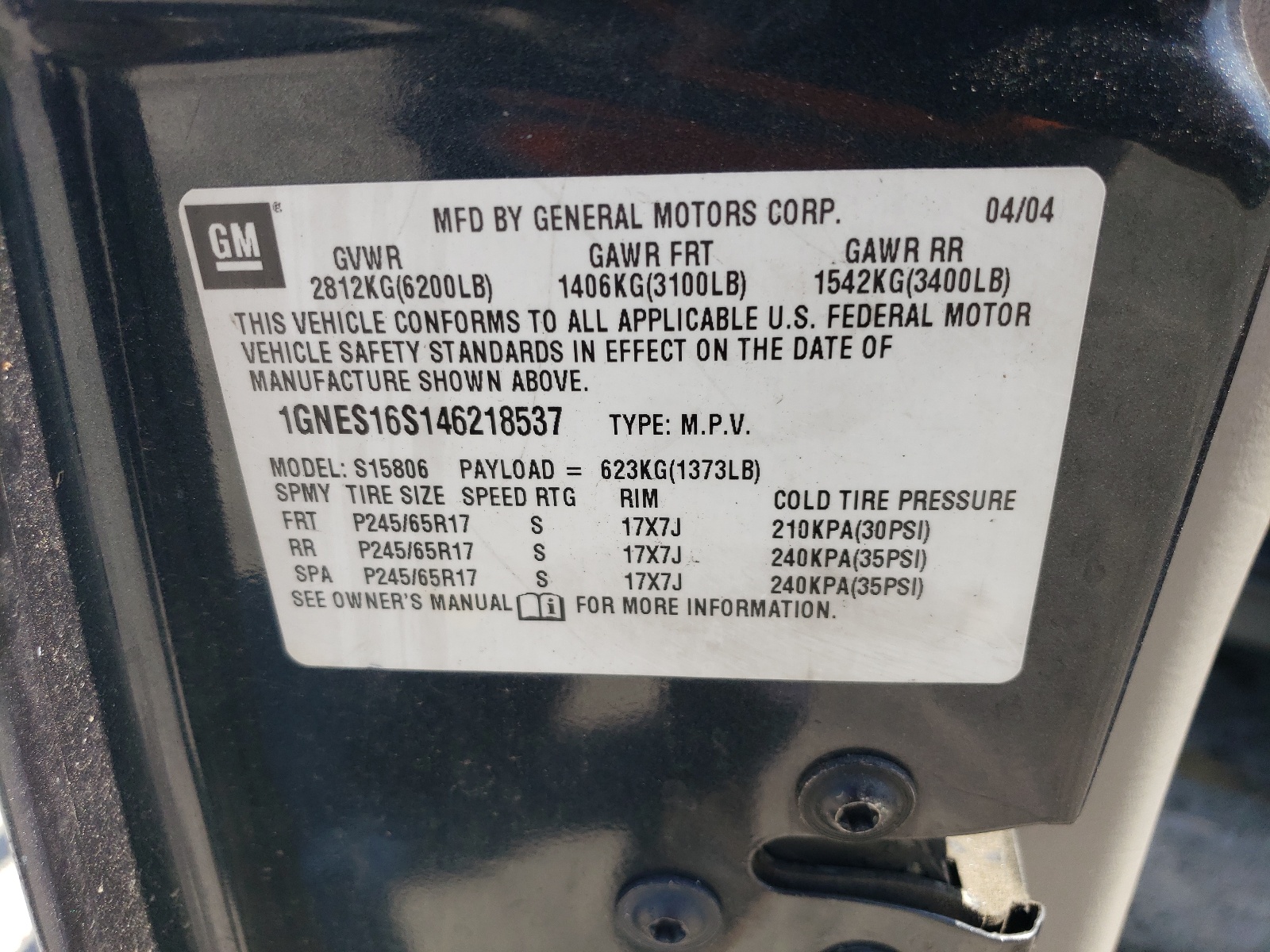 1GNES16S146218537 2004 Chevrolet Trailblazer Ext Ls