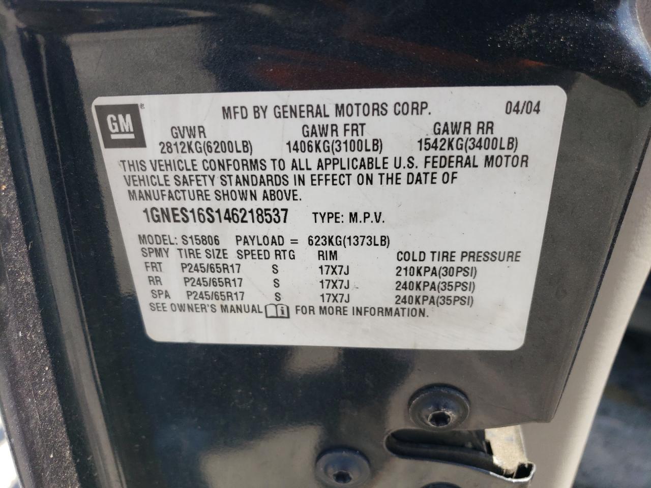 2004 Chevrolet Trailblazer Ext Ls VIN: 1GNES16S146218537 Lot: 63723154