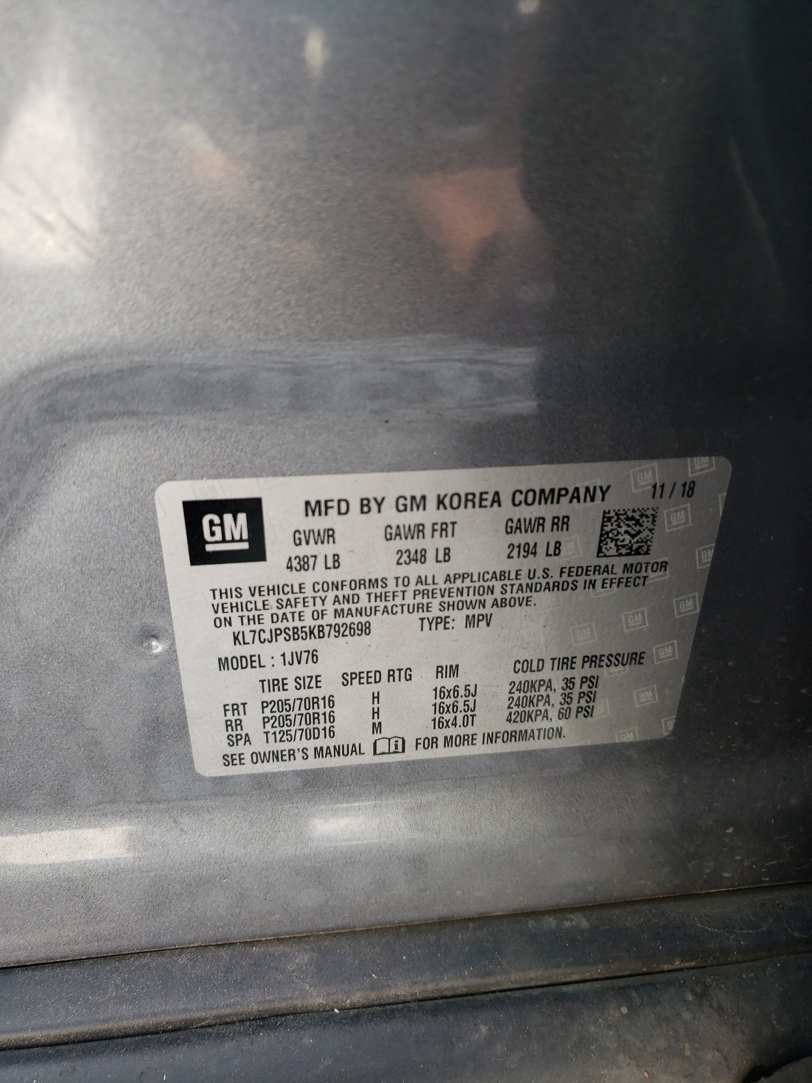 KL7CJPSB5KB792698 2019 Chevrolet Trax 1Lt