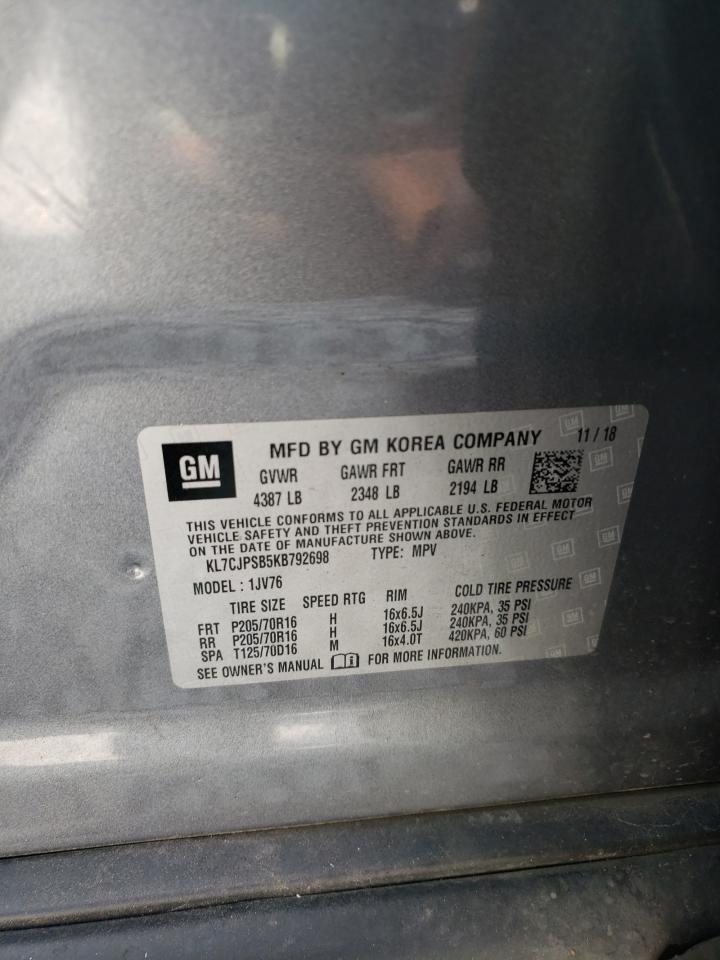 2019 Chevrolet Trax 1Lt VIN: KL7CJPSB5KB792698 Lot: 64224604