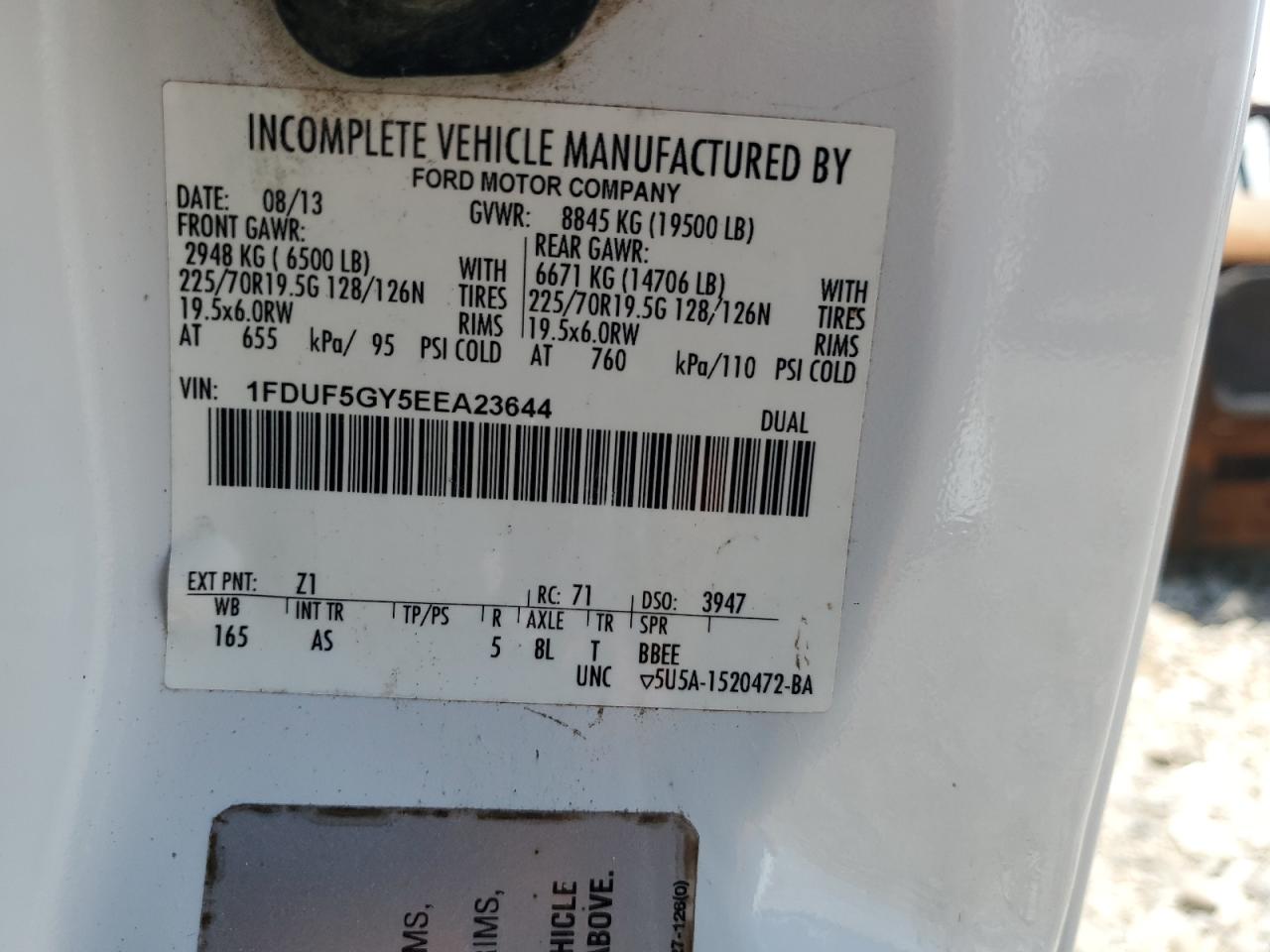 2014 Ford F550 Super Duty VIN: 1FDUF5GY5EEA23644 Lot: 62934454