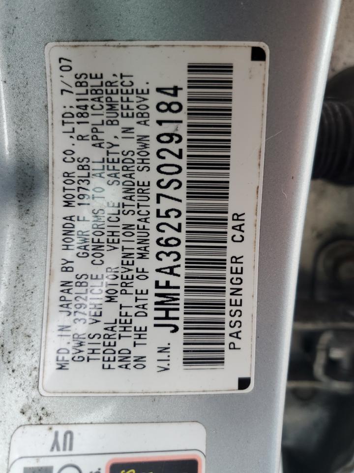2007 Honda Civic Hybrid VIN: JHMFA36257S029184 Lot: 61898674