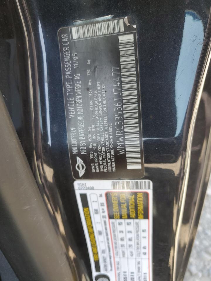 2006 Mini Cooper VIN: WMWRC33536TJ74477 Lot: 62730184