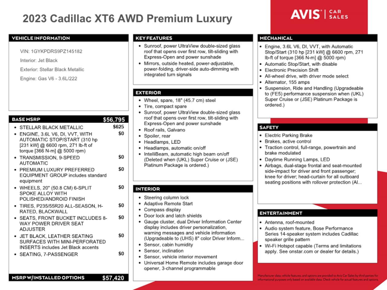 1GYKPDRS9PZ145182 2023 Cadillac Xt6 Premium Luxury