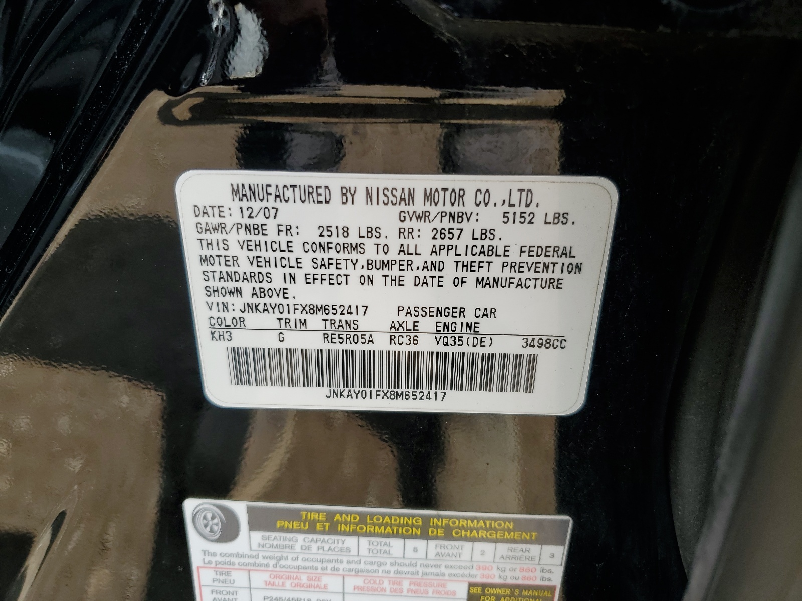 JNKAY01FX8M652417 2008 Infiniti M35 Base