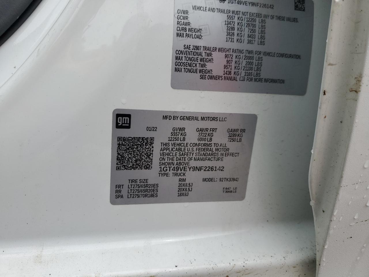 2022 GMC Sierra K3500 At4 VIN: 1GT49VEY9NF226142 Lot: 62055674