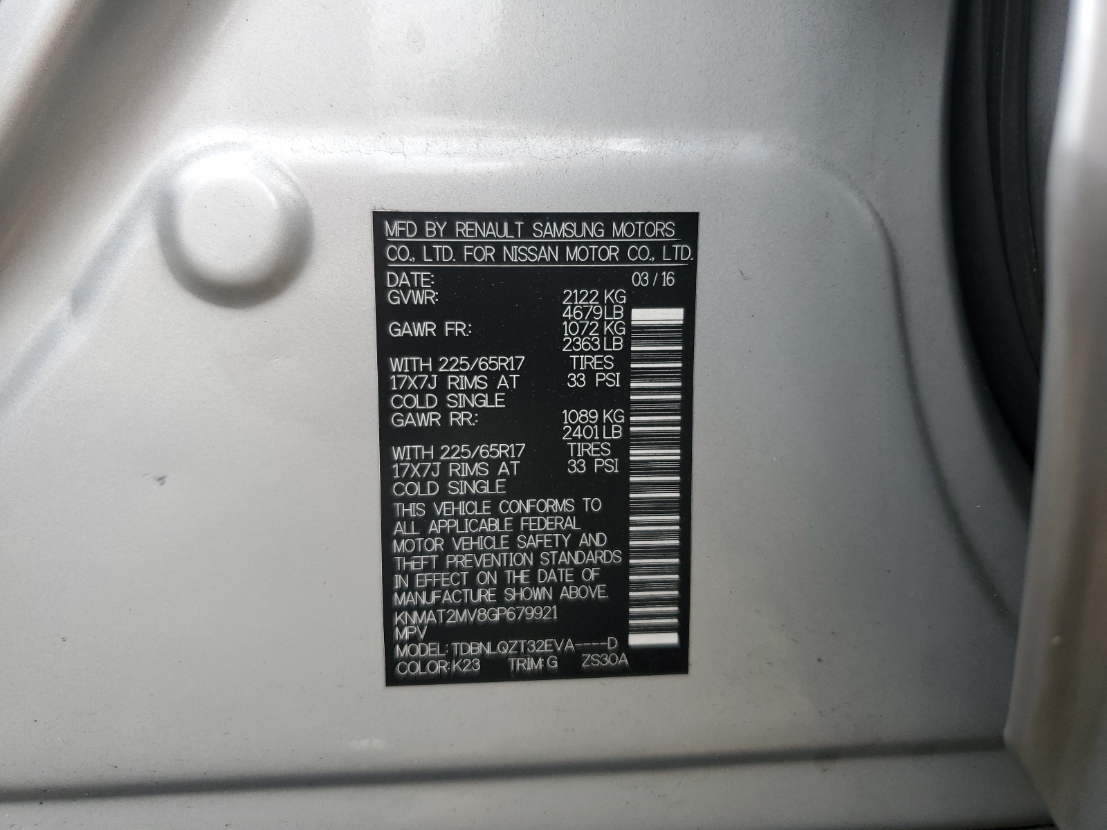 KNMAT2MV8GP679921 2016 Nissan Rogue S