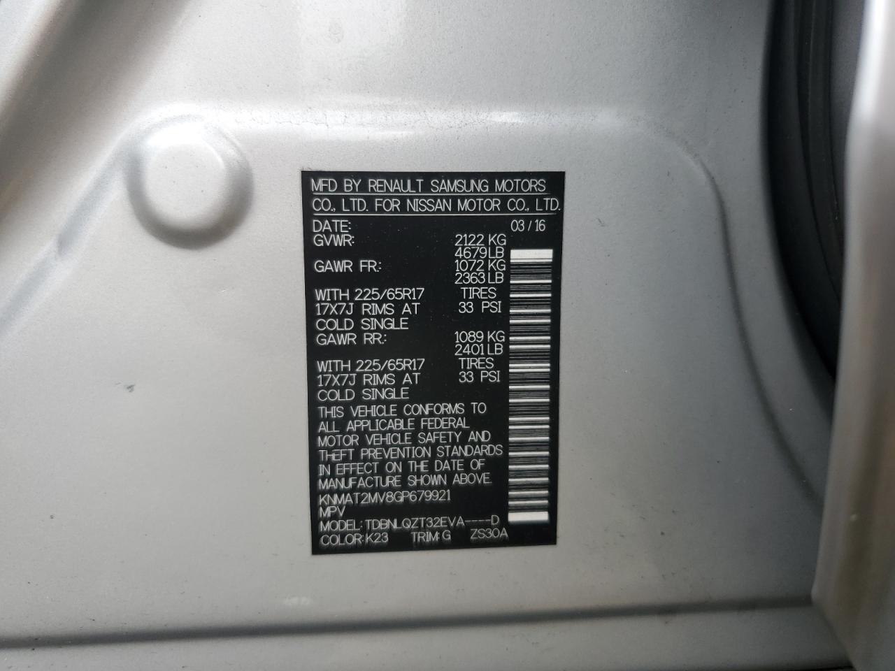 2016 Nissan Rogue S VIN: KNMAT2MV8GP679921 Lot: 64380134