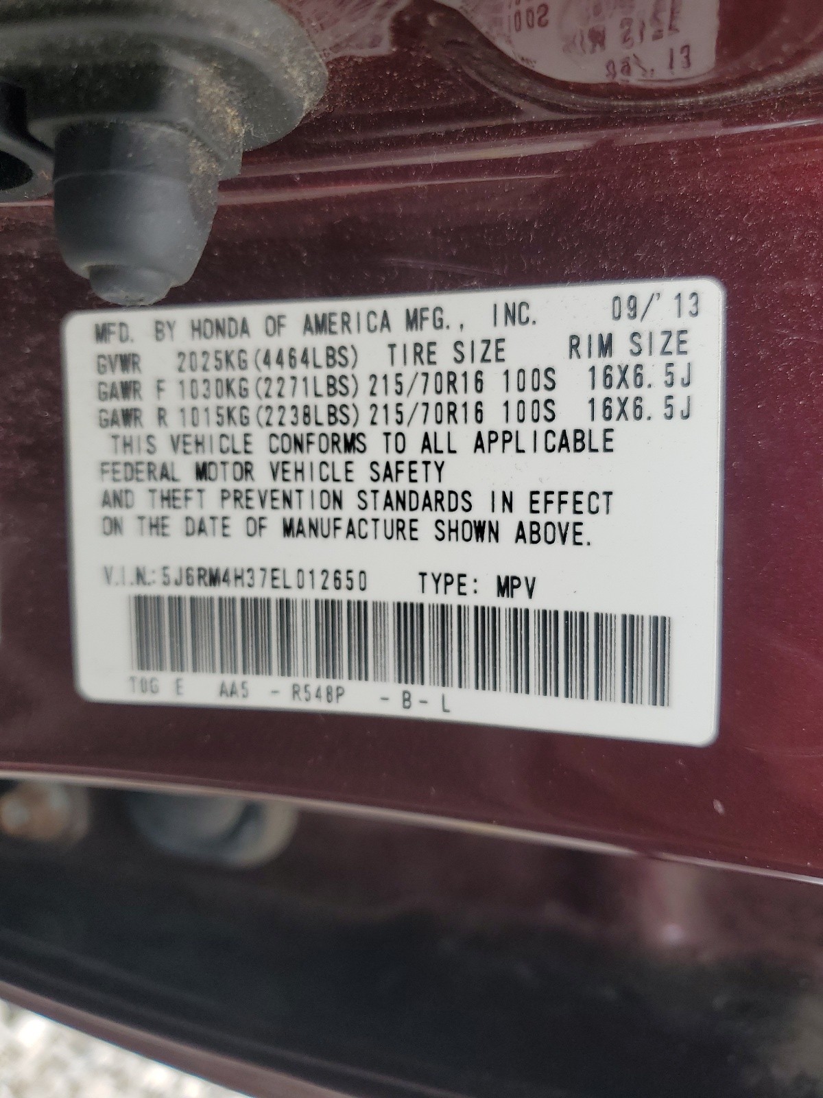 5J6RM4H37EL012650 2014 Honda Cr-V Lx