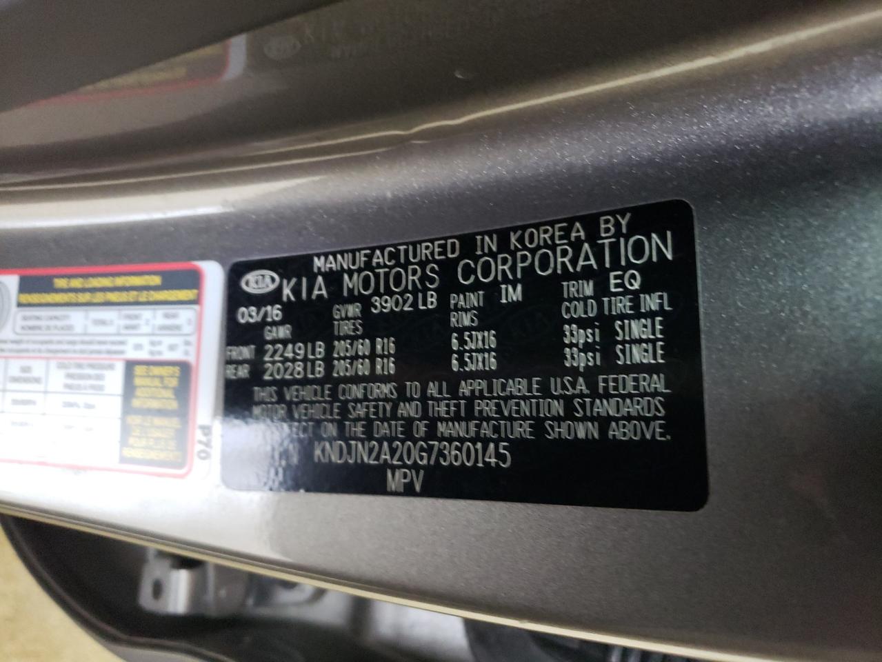 2016 Kia Soul VIN: KNDJN2A20G7360145 Lot: 64138584