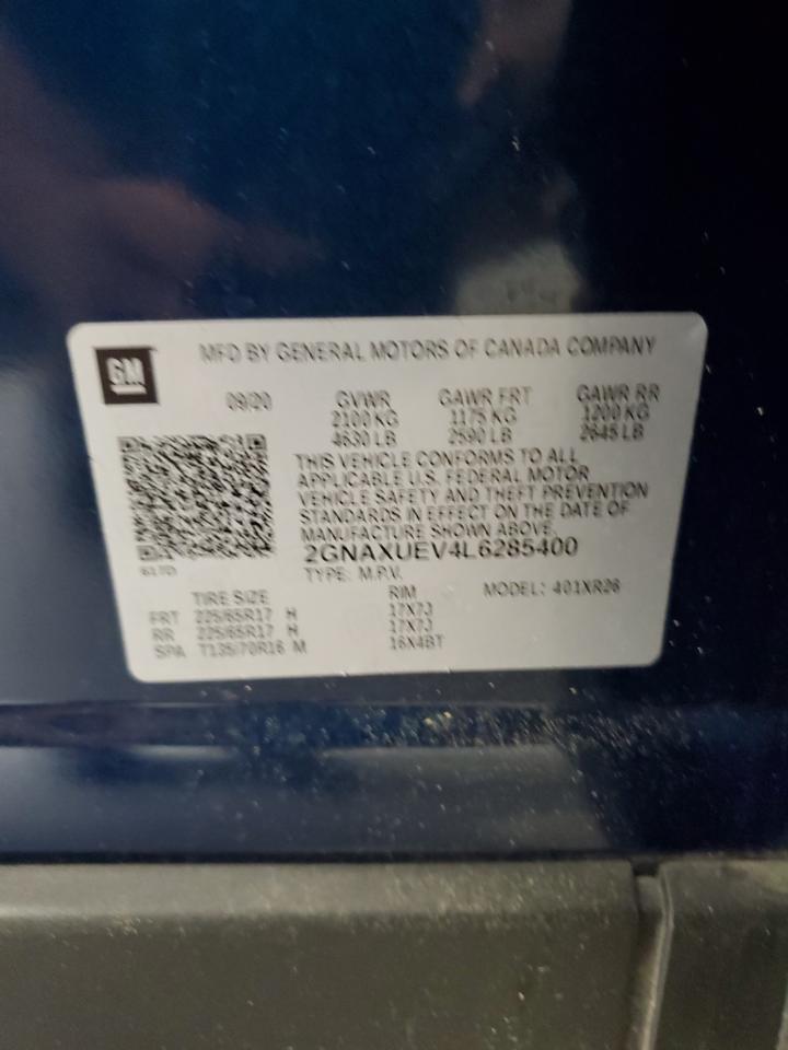 2020 Chevrolet Equinox Lt VIN: 2GNAXUEV4L6285400 Lot: 63709234