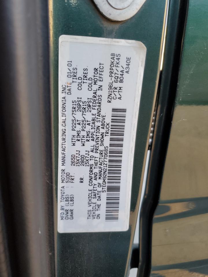 2001 Toyota Tacoma Double Cab Prerunner VIN: 5TEGM92N21Z770685 Lot: 64879904