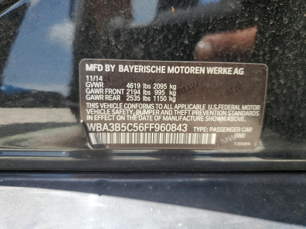 2015 BMW 328 Xi Sulev VIN: WBA3B5C56FF960843 Lot: 65109724