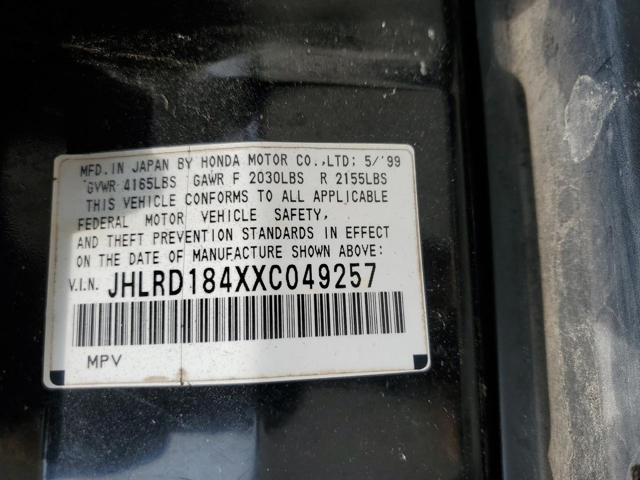 1999 Honda Cr-V Lx VIN: JHLRD184XXC049257 Lot: 64998194