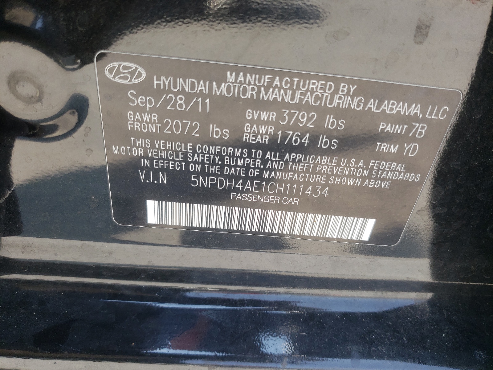 5NPDH4AE1CH111434 2012 Hyundai Elantra Gls