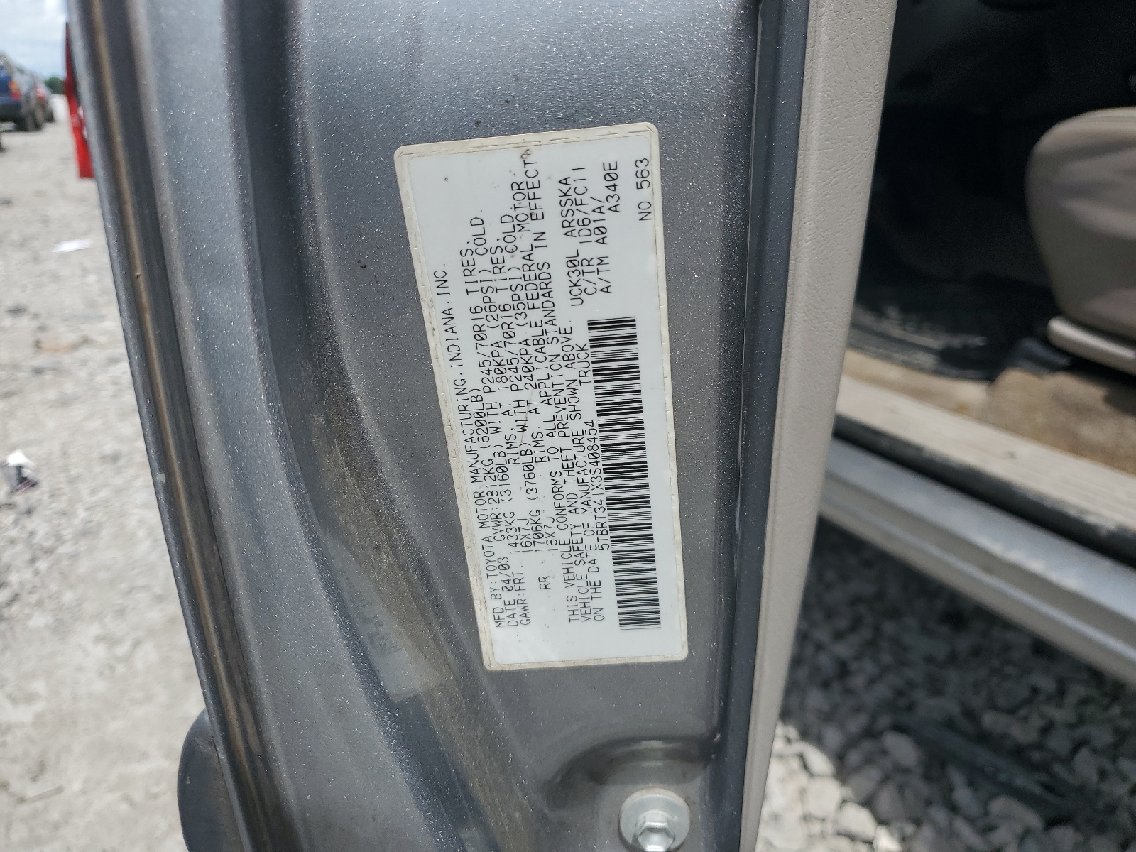 5TBRT341X3S408454 2003 Toyota Tundra Access Cab Sr5