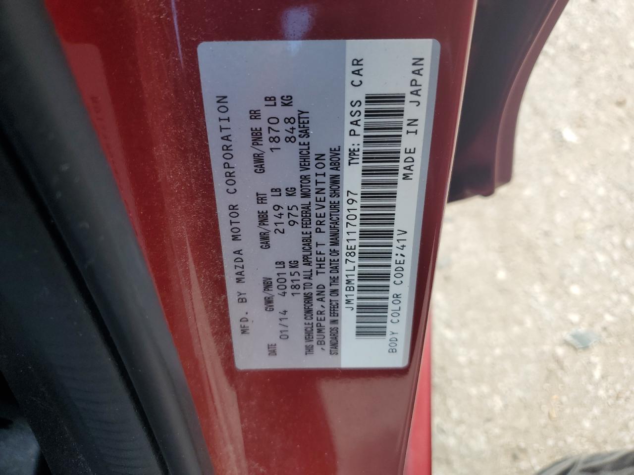 2014 Mazda 3 Touring VIN: JM1BM1L78E1170197 Lot: 62854054