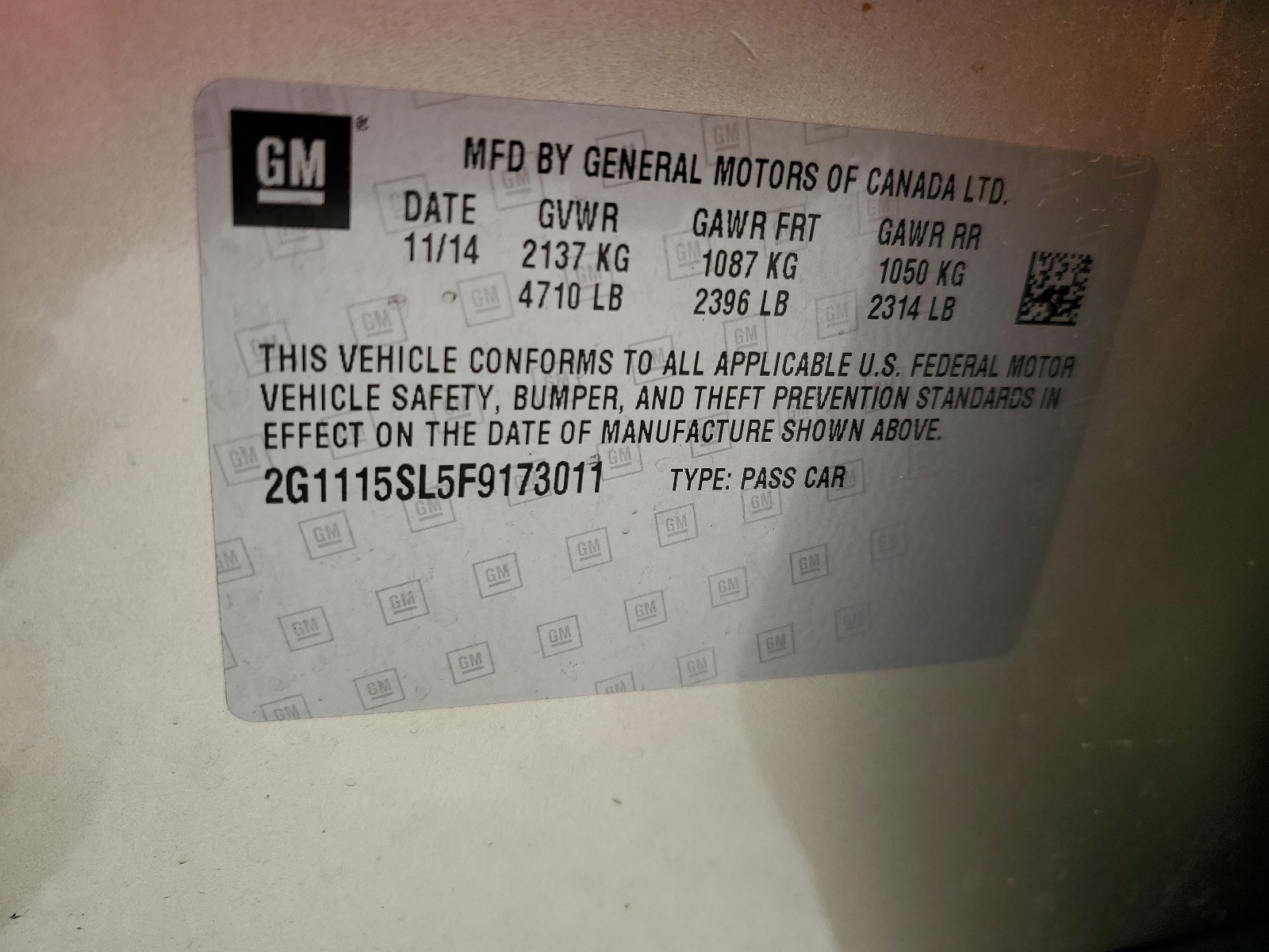 2G1115SL5F9173011 2015 Chevrolet Impala Lt