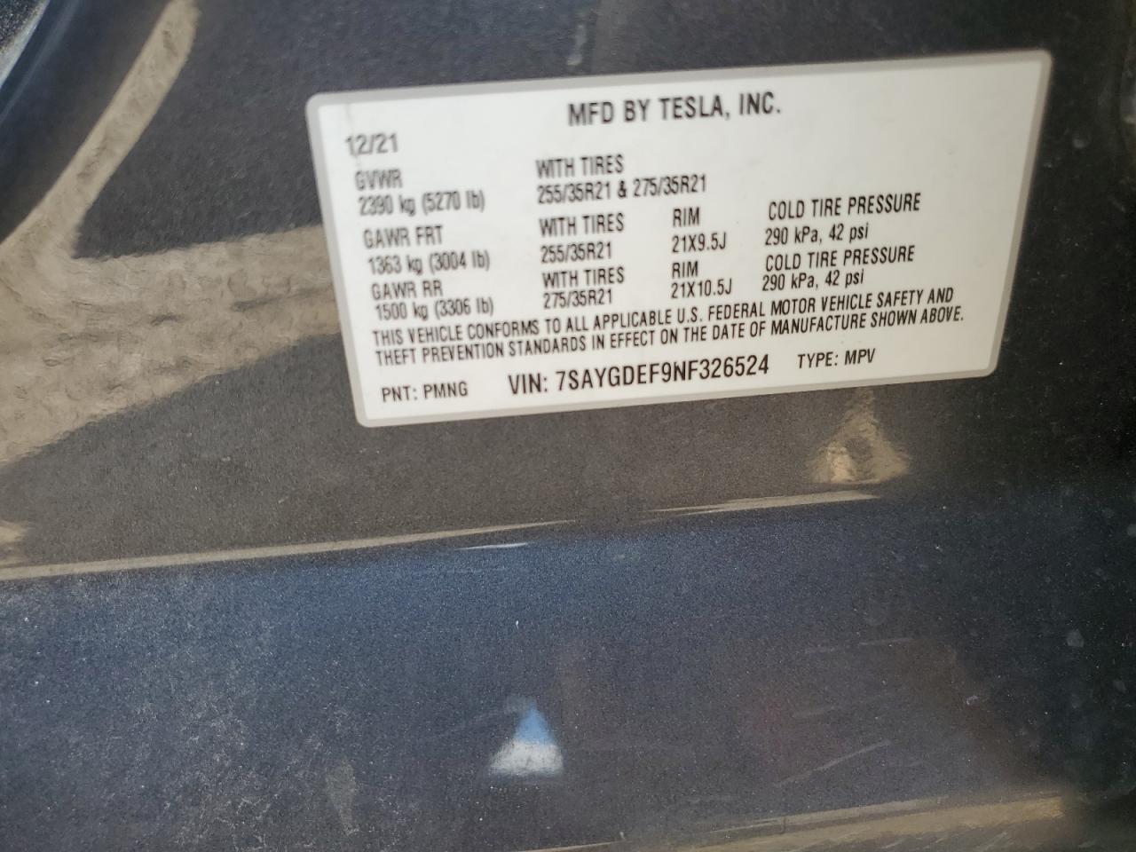 7SAYGDEF9NF326524 2022 Tesla Model Y