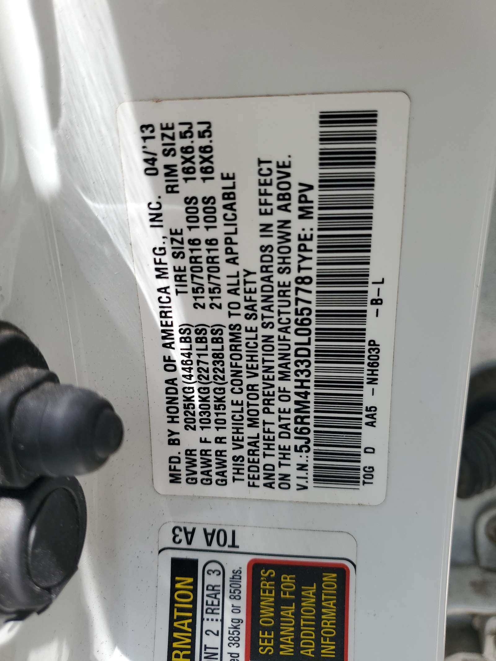 5J6RM4H33DL065778 2013 Honda Cr-V Lx