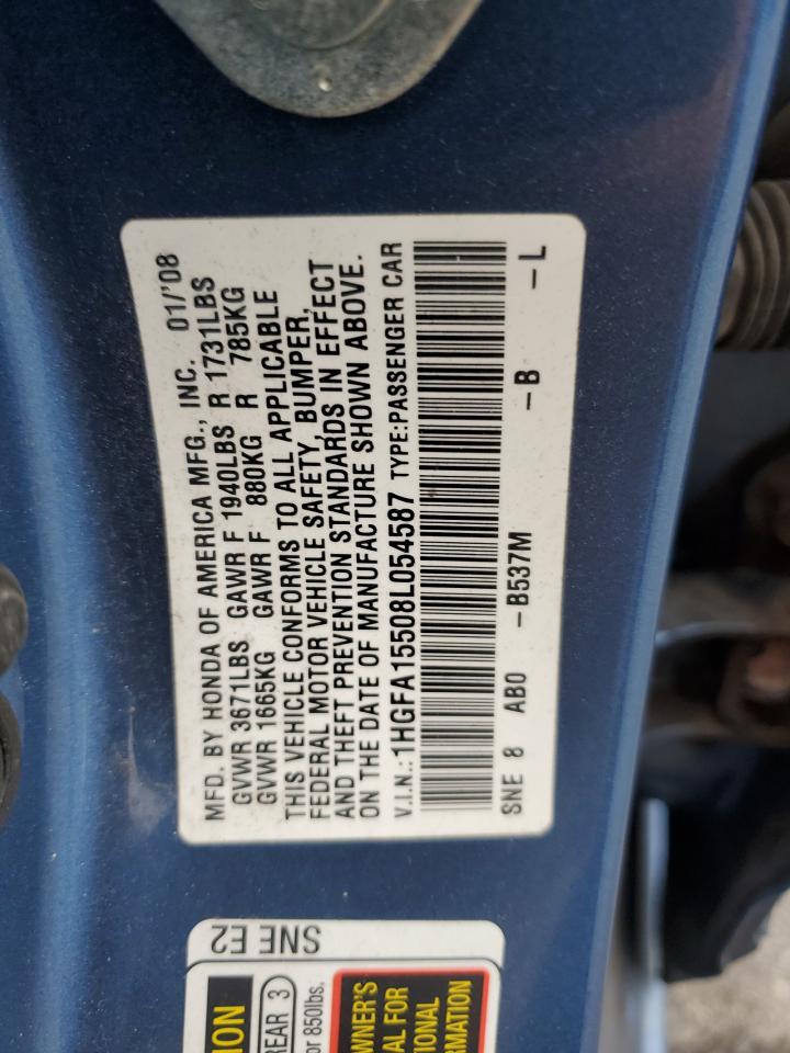 2008 Honda Civic Lx VIN: 1HGFA15508L054587 Lot: 64481624