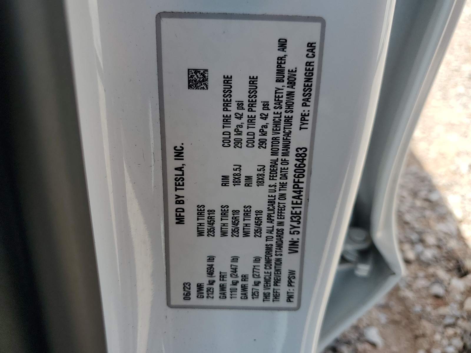 5YJ3E1EA4PF606483 2023 Tesla Model 3