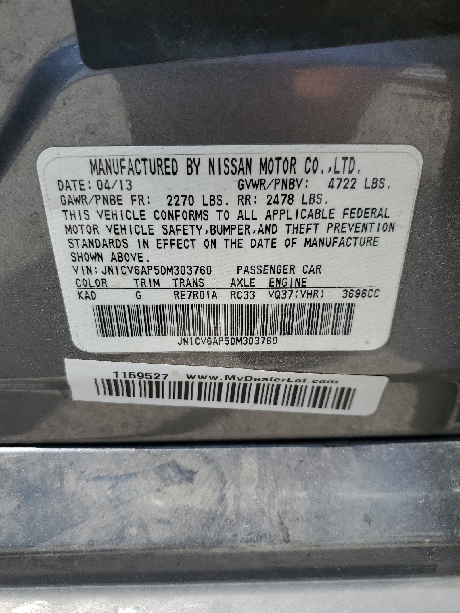 JN1CV6AP5DM303760 2013 Infiniti G37 Base