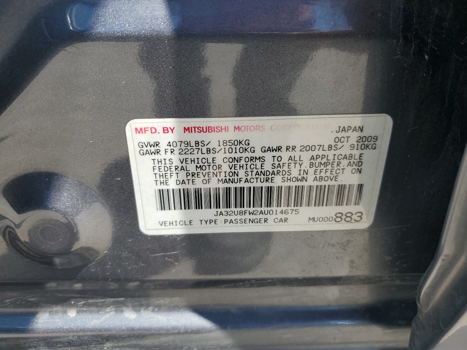 JA32U8FW2AU014675 2010 Mitsubishi Lancer Gts