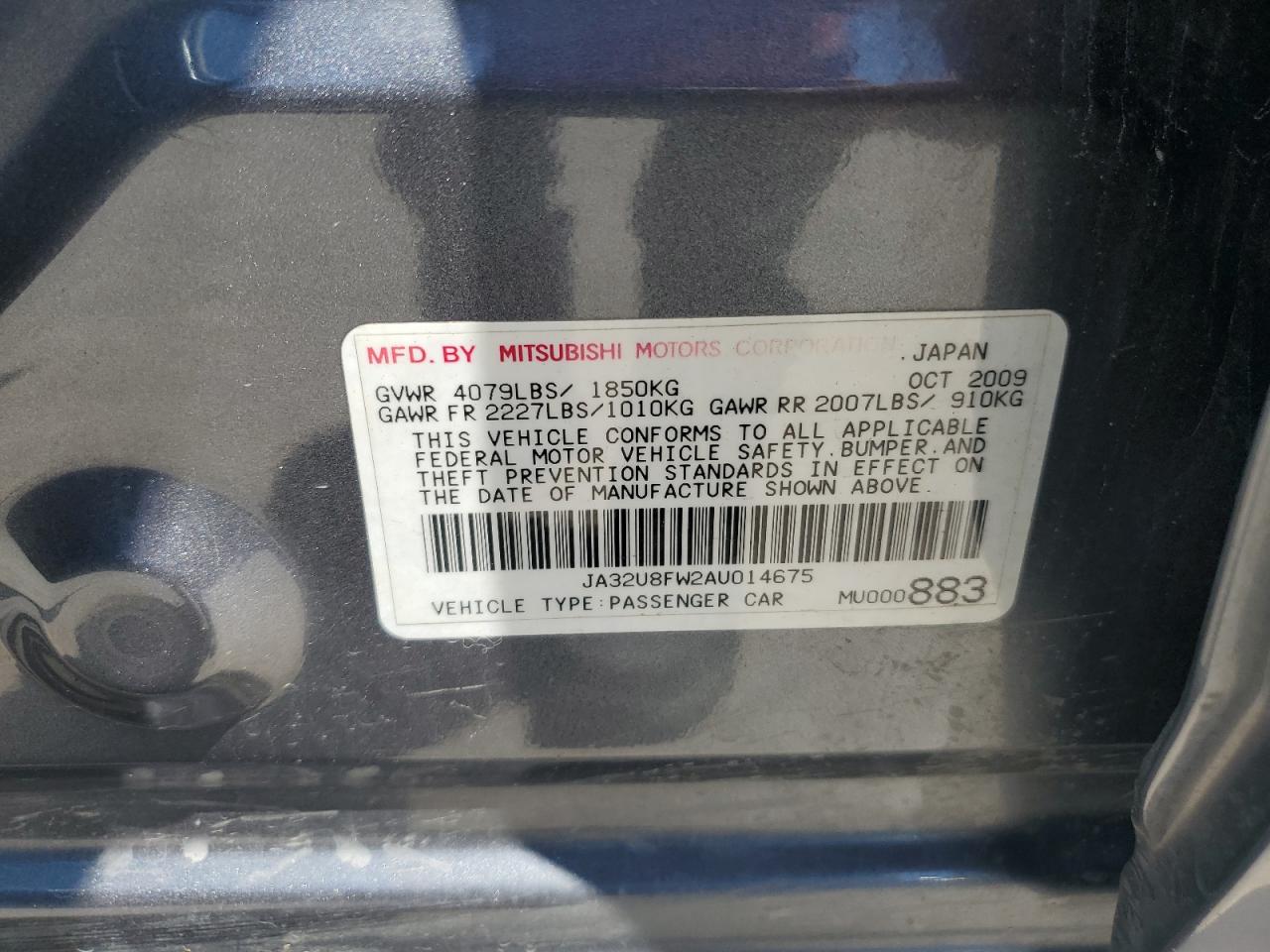 2010 Mitsubishi Lancer Gts VIN: JA32U8FW2AU014675 Lot: 61682524