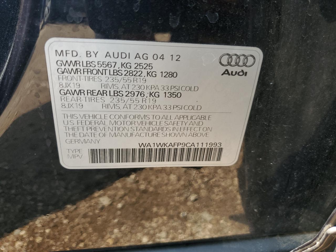 WA1WKAFP9CA111993 2012 Audi Q5 Prestige