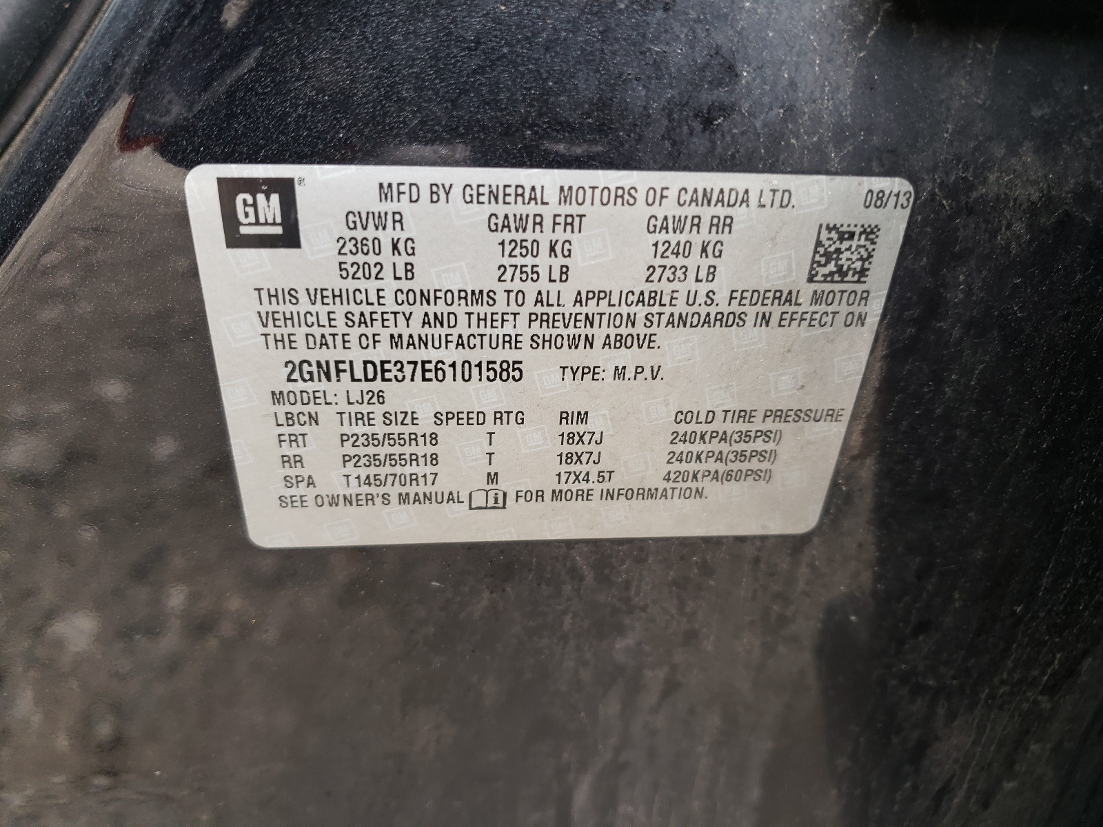 2GNFLDE37E6101585 2014 Chevrolet Equinox Ltz