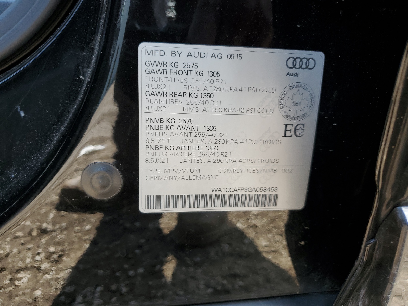 WA1CCAFP9GA058458 2016 Audi Sq5 Premium Plus