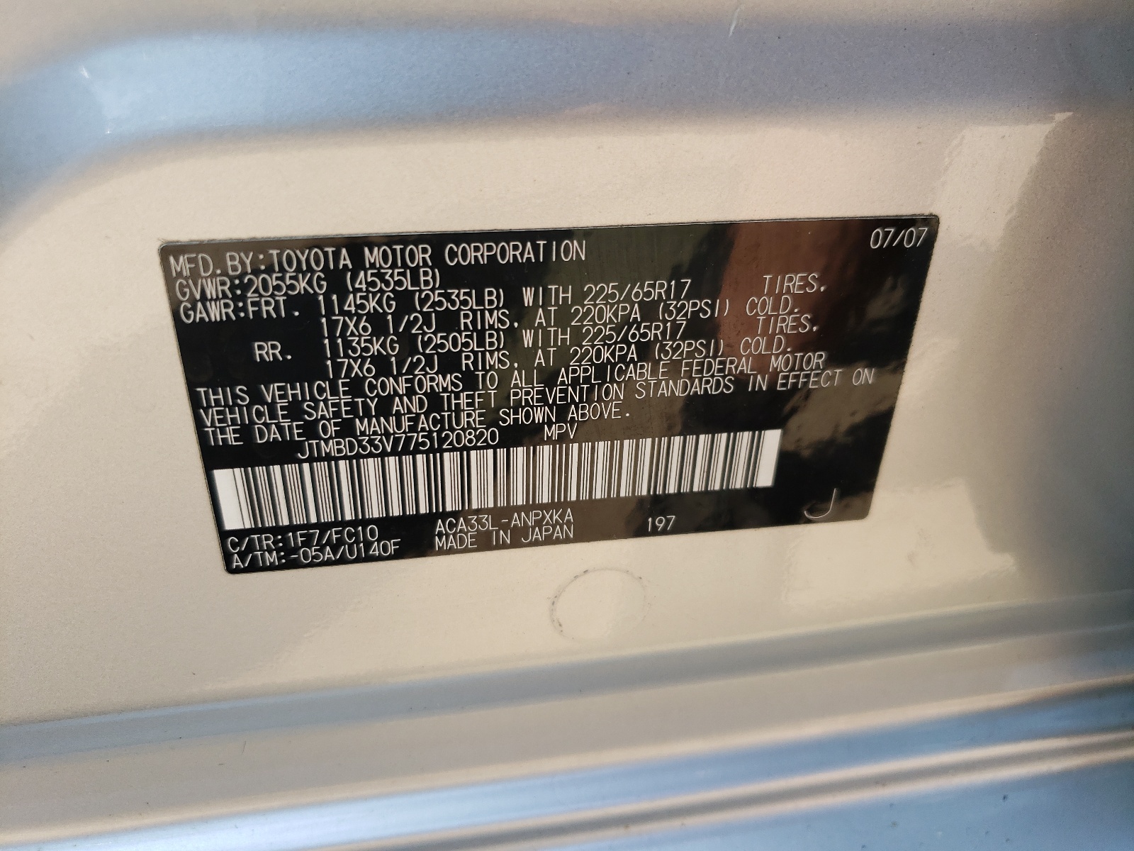 JTMBD33V775120820 2007 Toyota Rav4