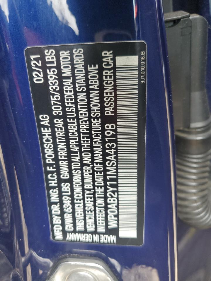 2021 Porsche Taycan 4S VIN: WP0AB2Y11MSA43198 Lot: 63878694
