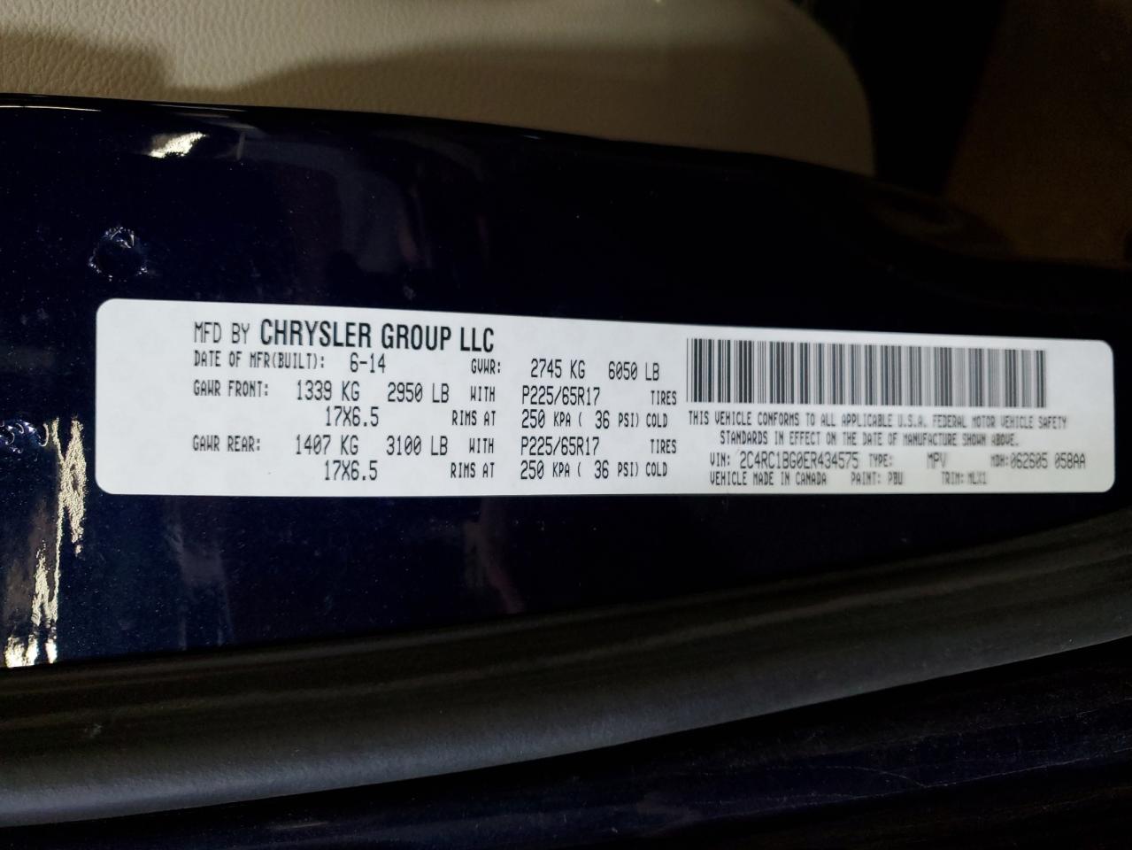 2014 Chrysler Town & Country Touring VIN: 2C4RC1BG0ER434575 Lot: 64032764