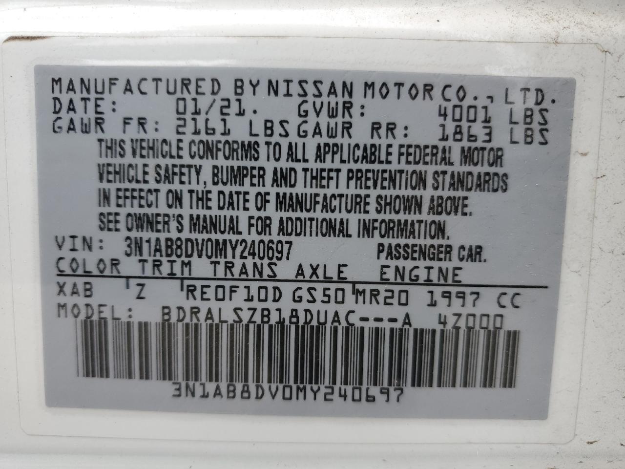 3N1AB8DV0MY240697 2021 Nissan Sentra Sr