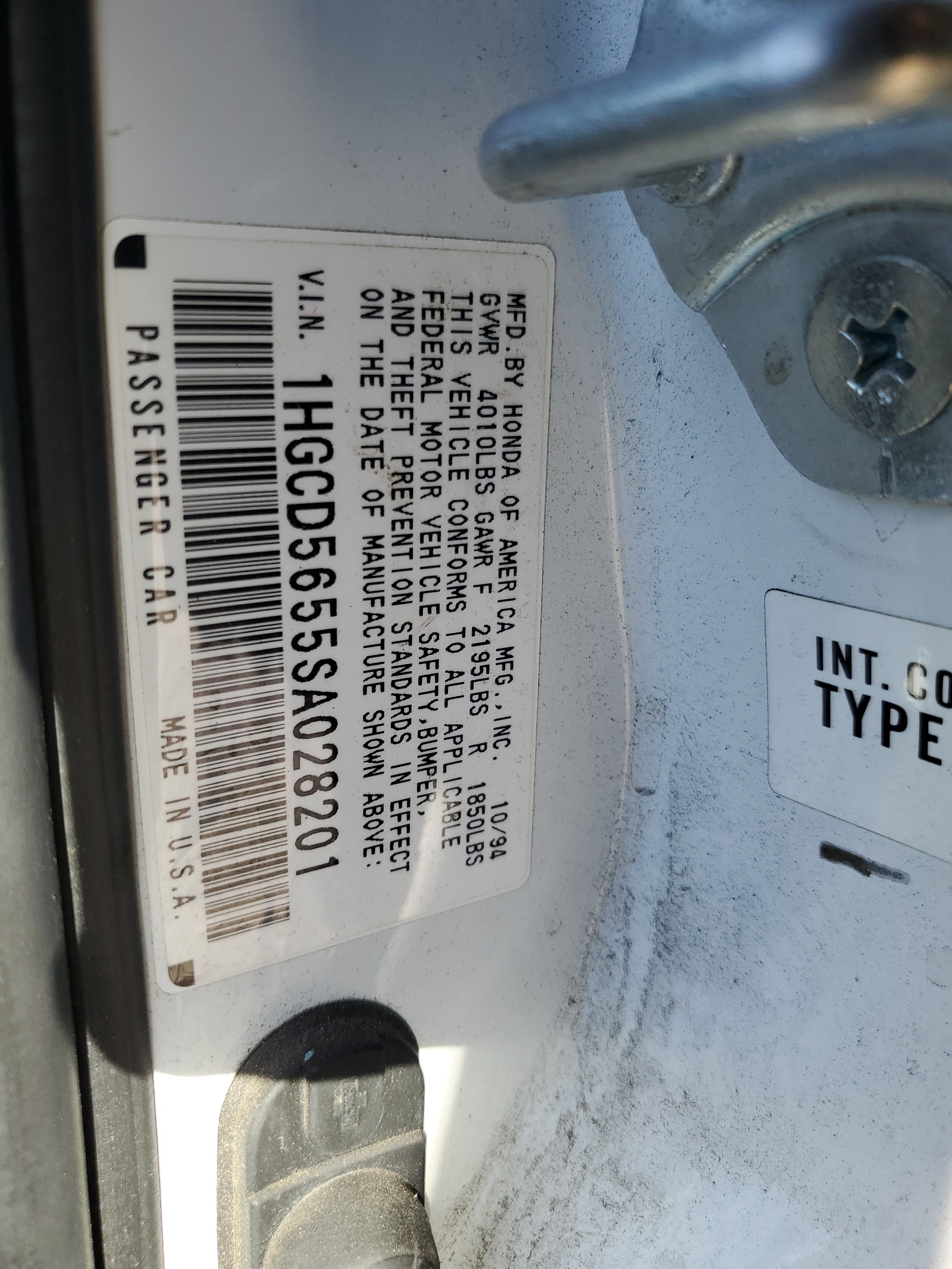 1HGCD5655SA028201 1995 Honda Accord Ex