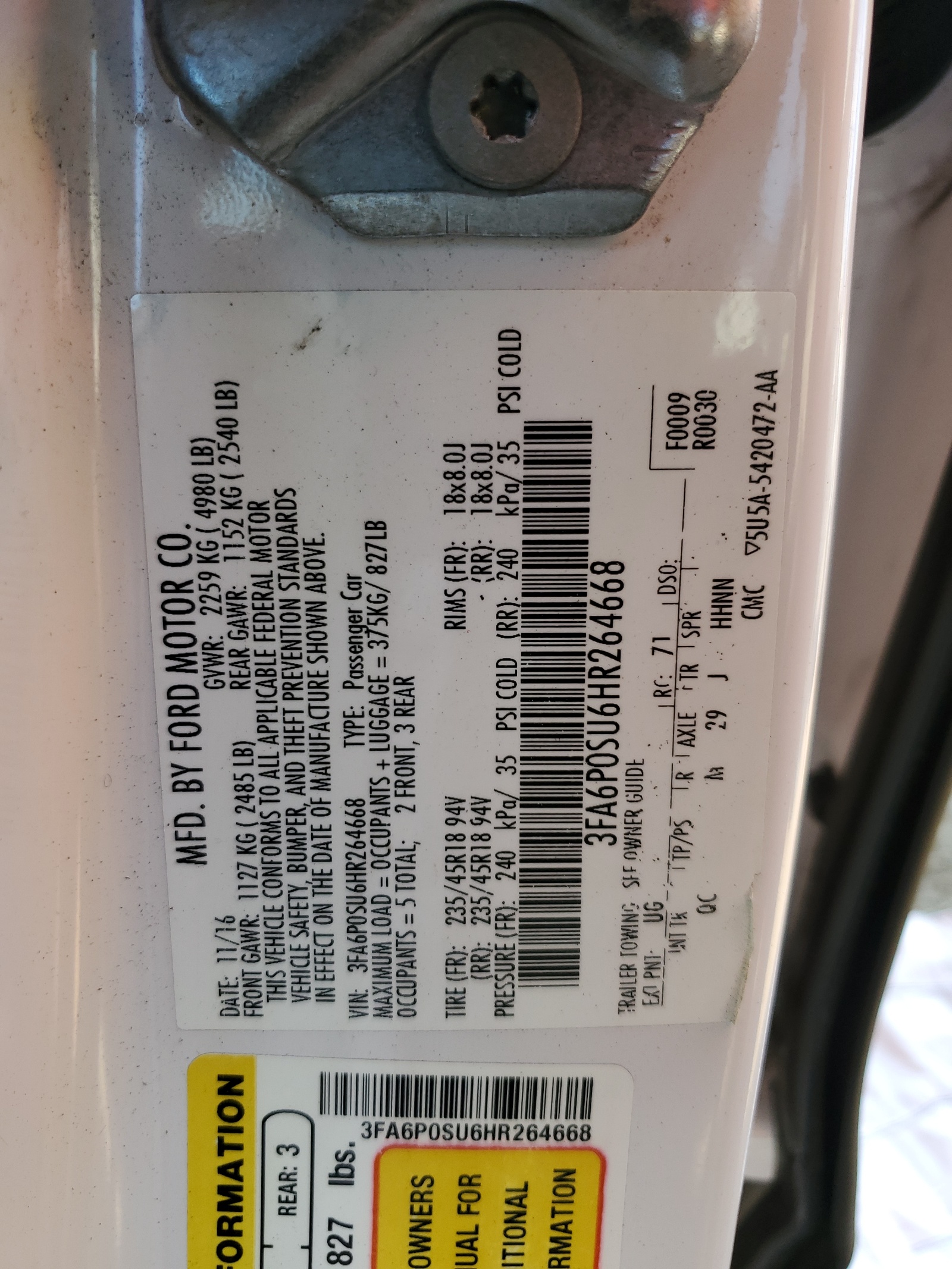 3FA6P0SU6HR264668 2017 Ford Fusion Titanium Phev