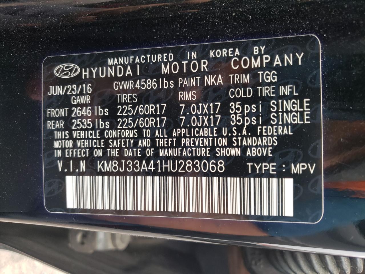 2017 Hyundai Tucson Limited VIN: KM8J33A41HU283068 Lot: 65212744