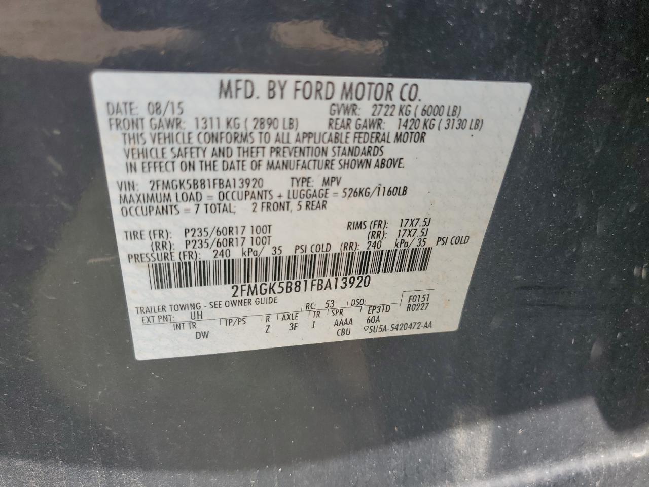 2FMGK5B81FBA13920 2015 Ford Flex Se