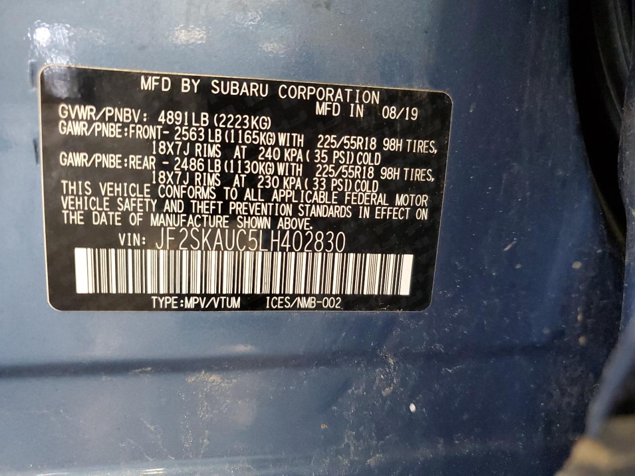 2020 Subaru Forester Limited VIN: JF2SKAUC5LH402830 Lot: 63411334