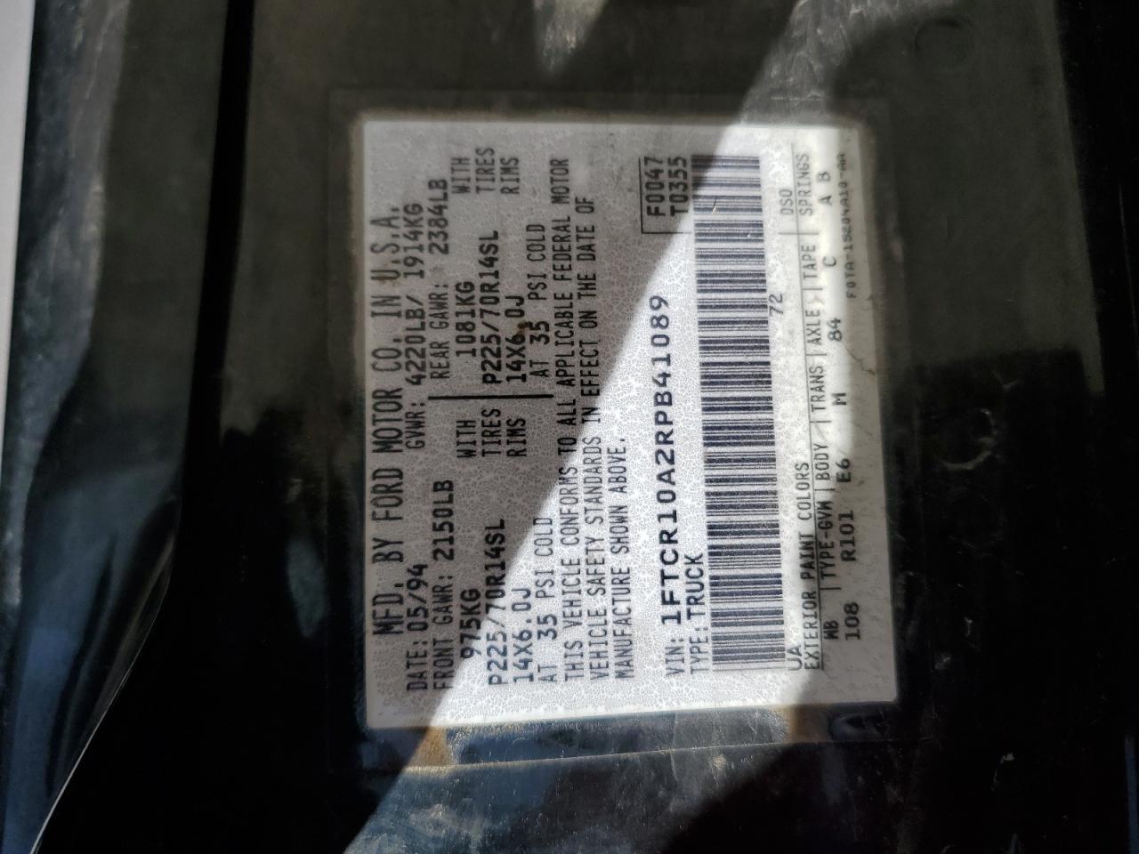 1994 Ford Ranger VIN: 1FTCR10A2RPB41089 Lot: 62897194