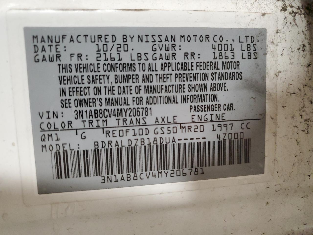 2021 Nissan Sentra Sv VIN: 3N1AB8CV4MY206781 Lot: 63644734