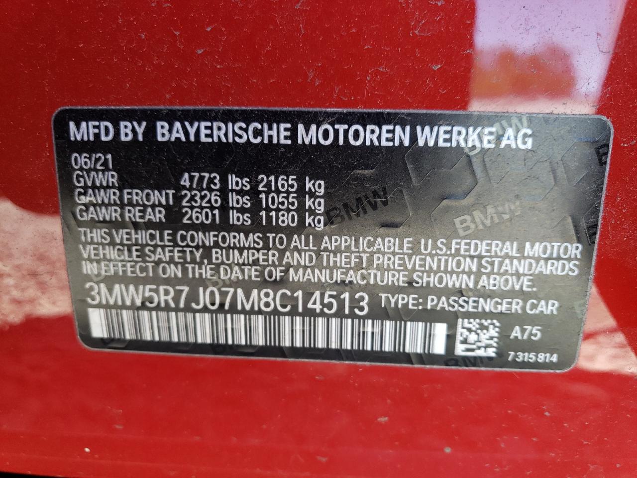 3MW5R7J07M8C14513 2021 BMW 330Xi