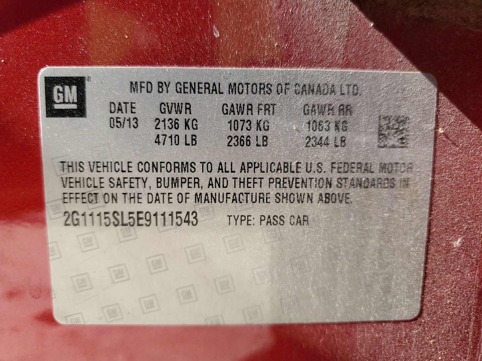 2G1115SL5E9111543 2014 Chevrolet Impala Lt