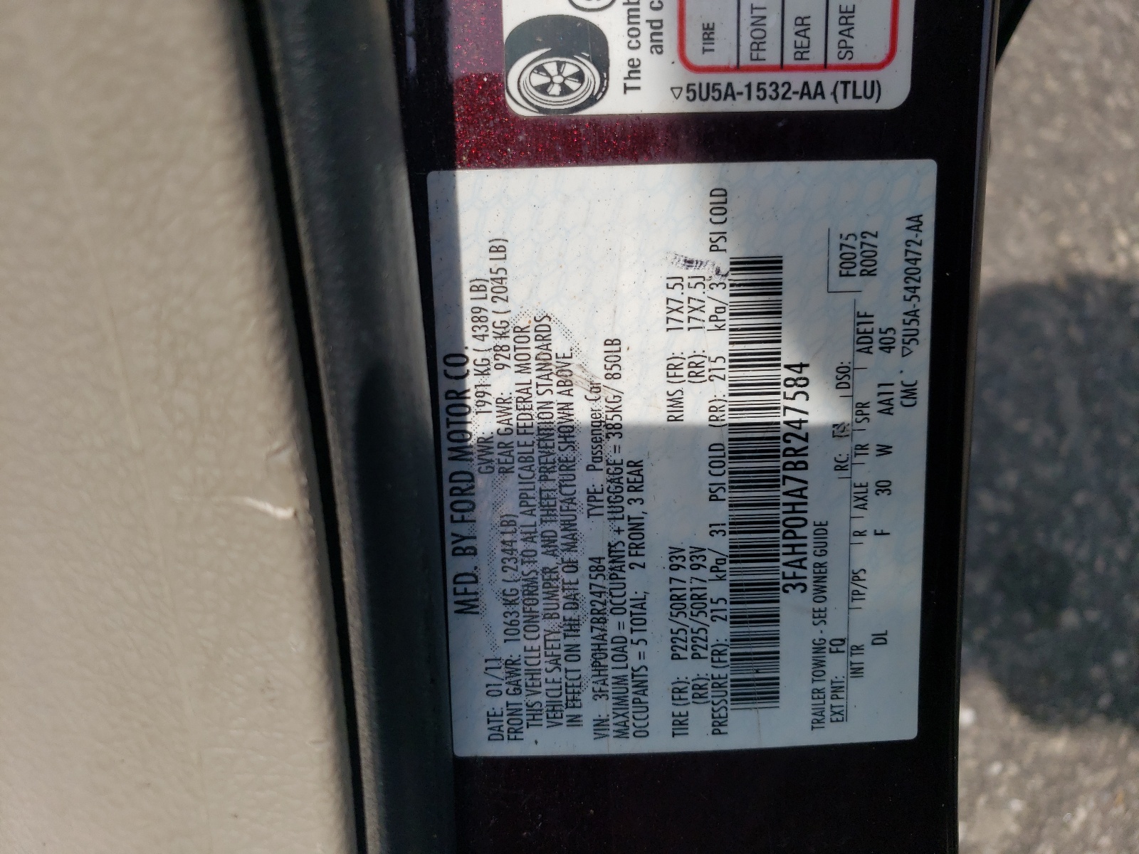 3FAHP0HA7BR247584 2011 Ford Fusion Se